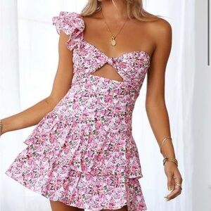 Hello Molly Ruffled Out One Shoulder Mini Dress